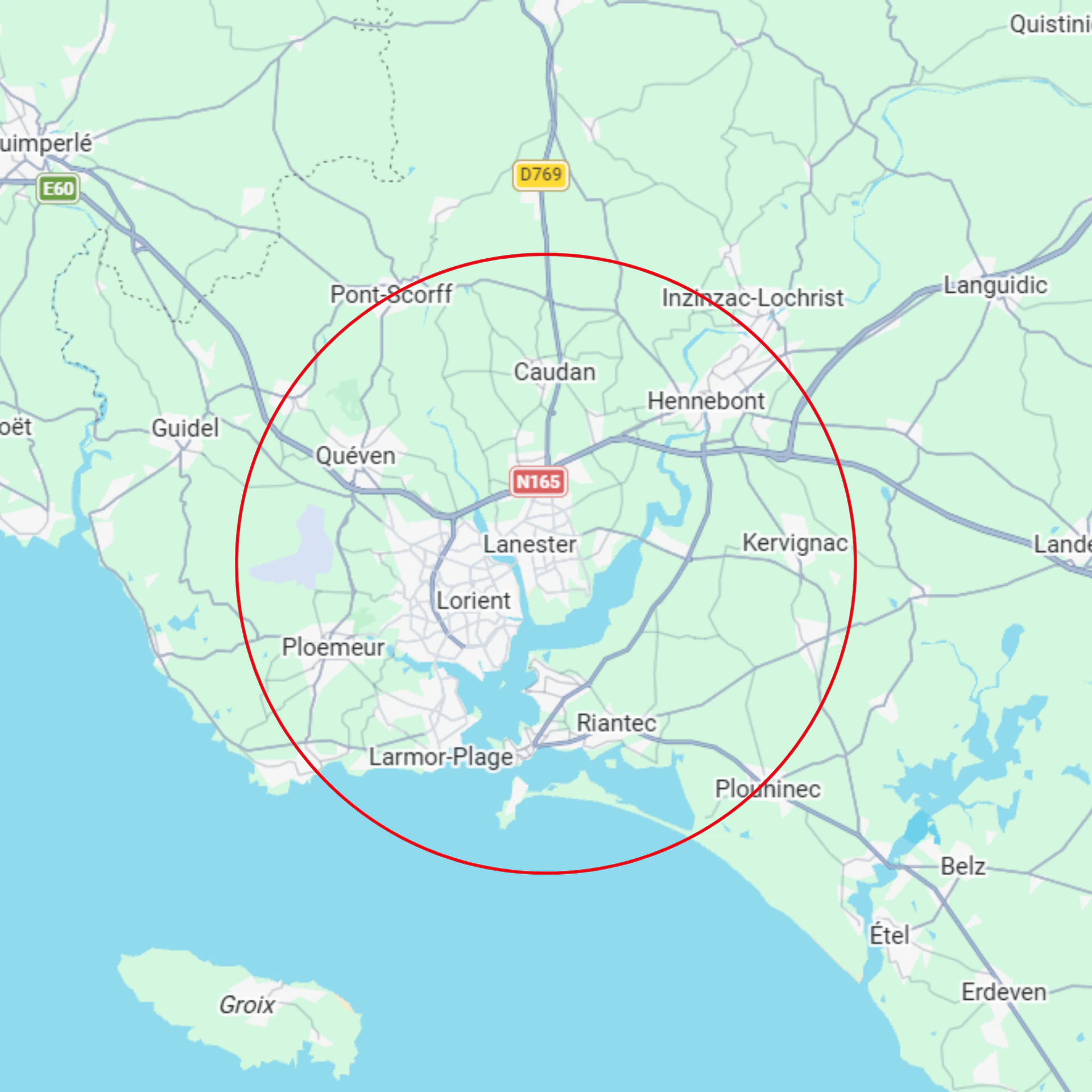 Zone d'intervention de Un p'tit coup de pouce autour de Lanester